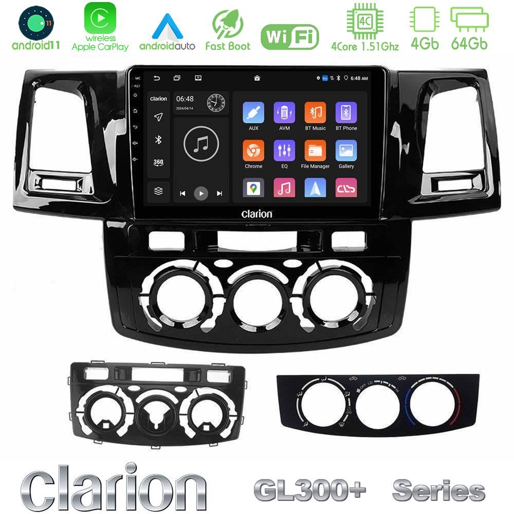 Clarion GL300+ Series 4Core Android11 4+64GB Toyota Hilux 2007-2016 Navigation Multimedia Tablet 9"