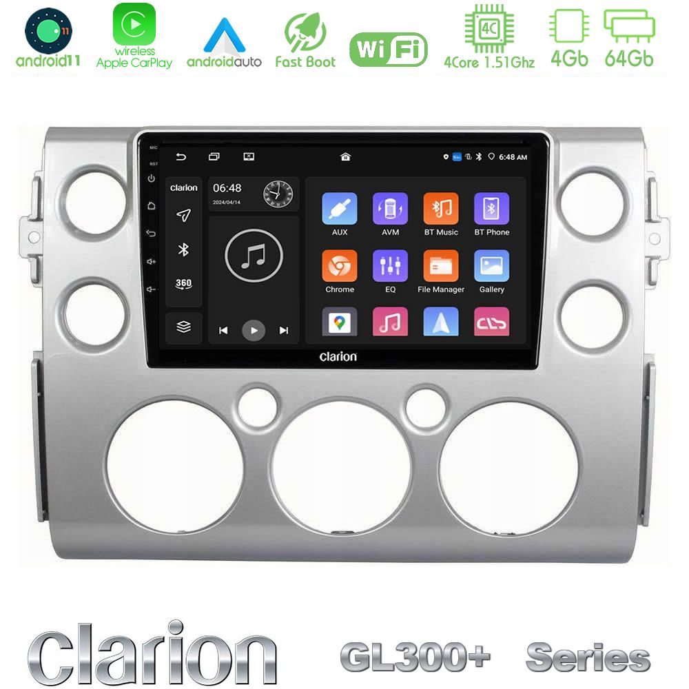 Clarion GL300+ Series 4Core Android11 4+64GB Toyota FJ 2007-2014 Navigation Multimedia Tablet 9"