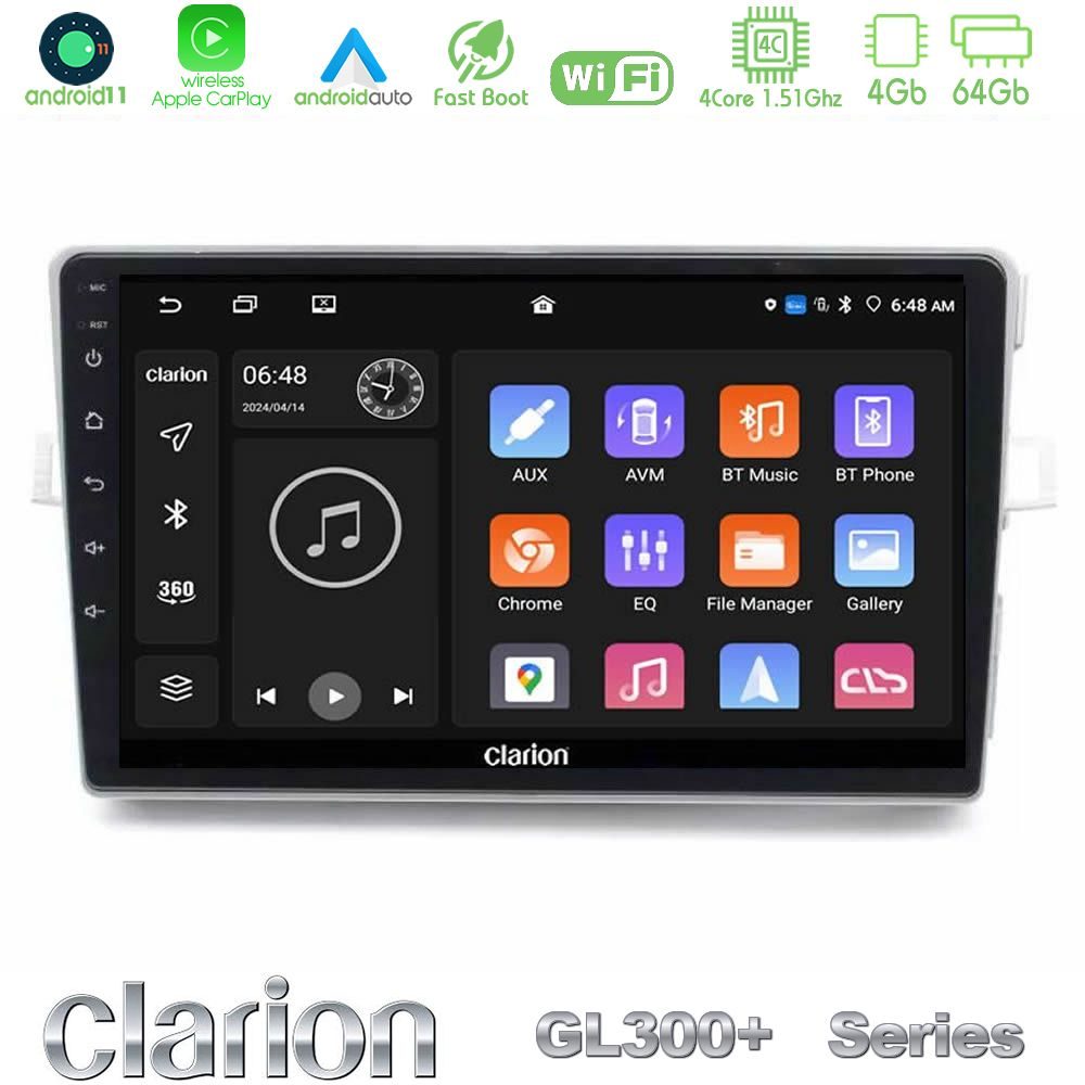 Clarion GL300+ Series 4Core Android11 4+64GB Toyota Verso 2009-2018 Navigation Multimedia Tablet 9"