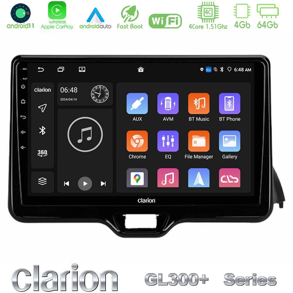 Clarion GL300+ Series 4Core Android11 4+64GB Toyota Yaris 2020-> Navigation Multimedia Tablet 9"