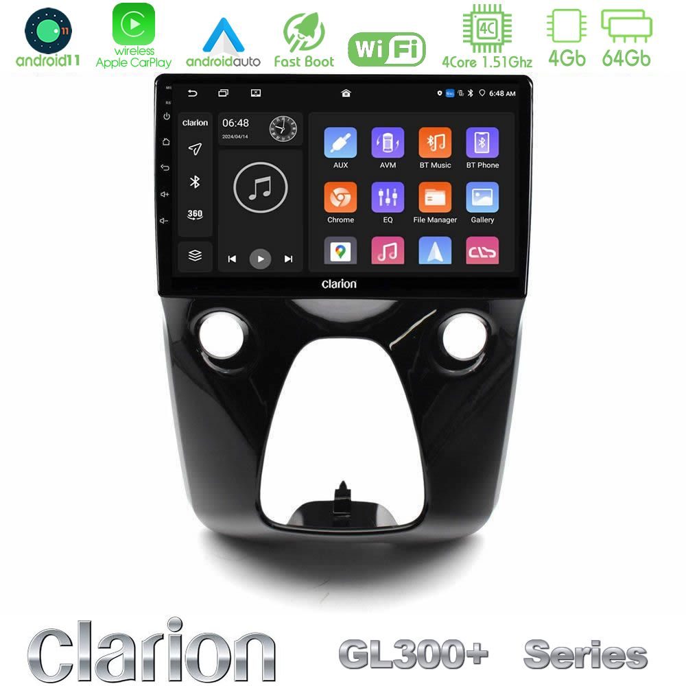 Clarion GL300+ Series 4Core Android11 4+64GB  Toyota Aygo | Citroen C1 | Peugeot 108 Navigation Multimedia 10"