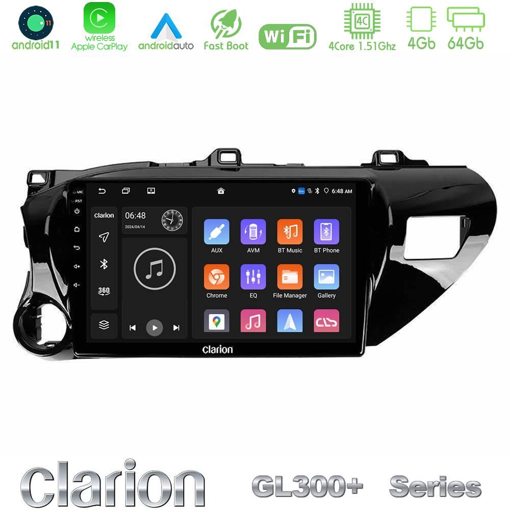 Clarion GL300+ Series 4Core Android11 4+64GB  Toyota Hilux 2017-2021 Navigation Multimedia Tablet 10"