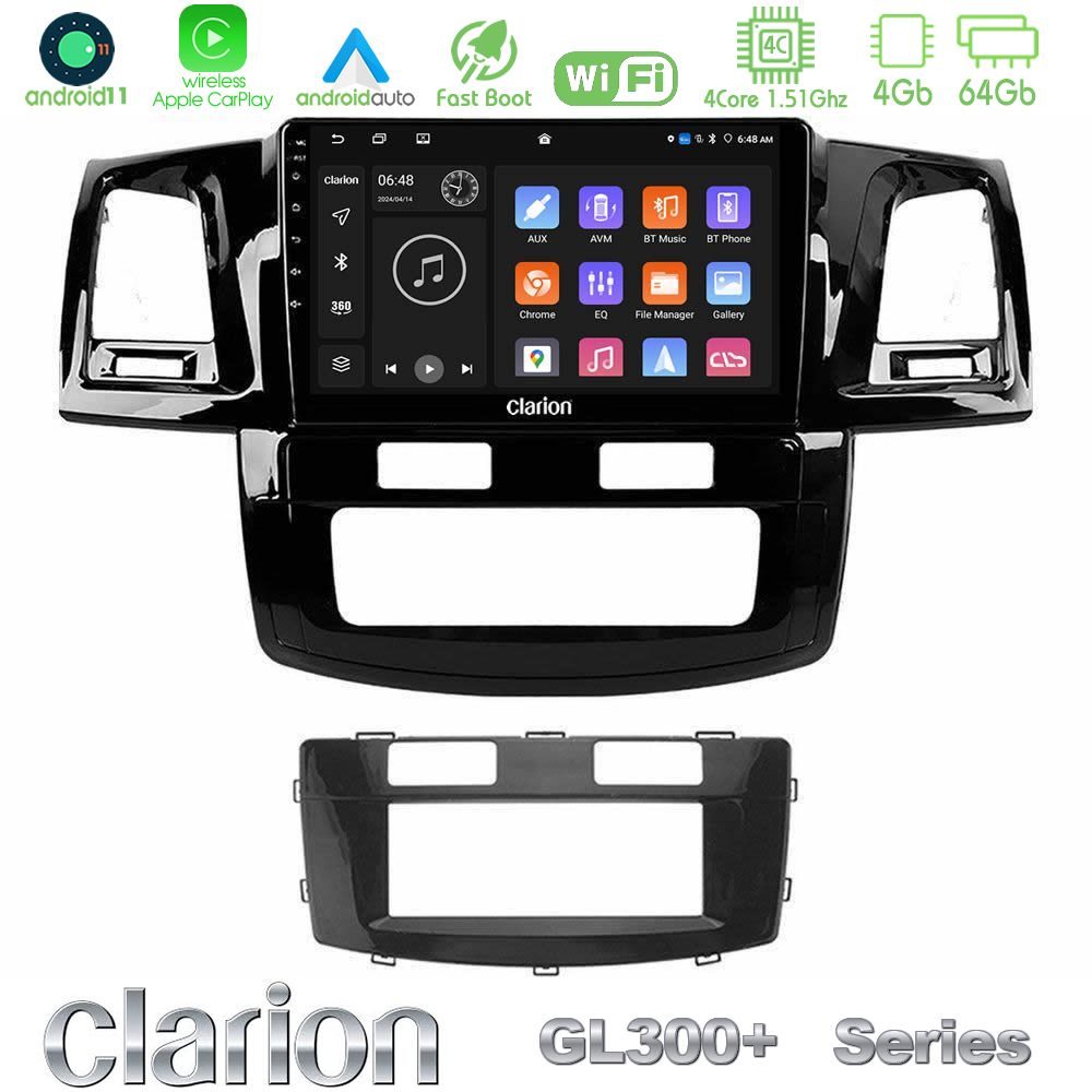 Clarion GL300+ Series 4Core Android11 4+64GB Toyota Hilux 2007-2016 Navigation Multimedia Tablet 9"