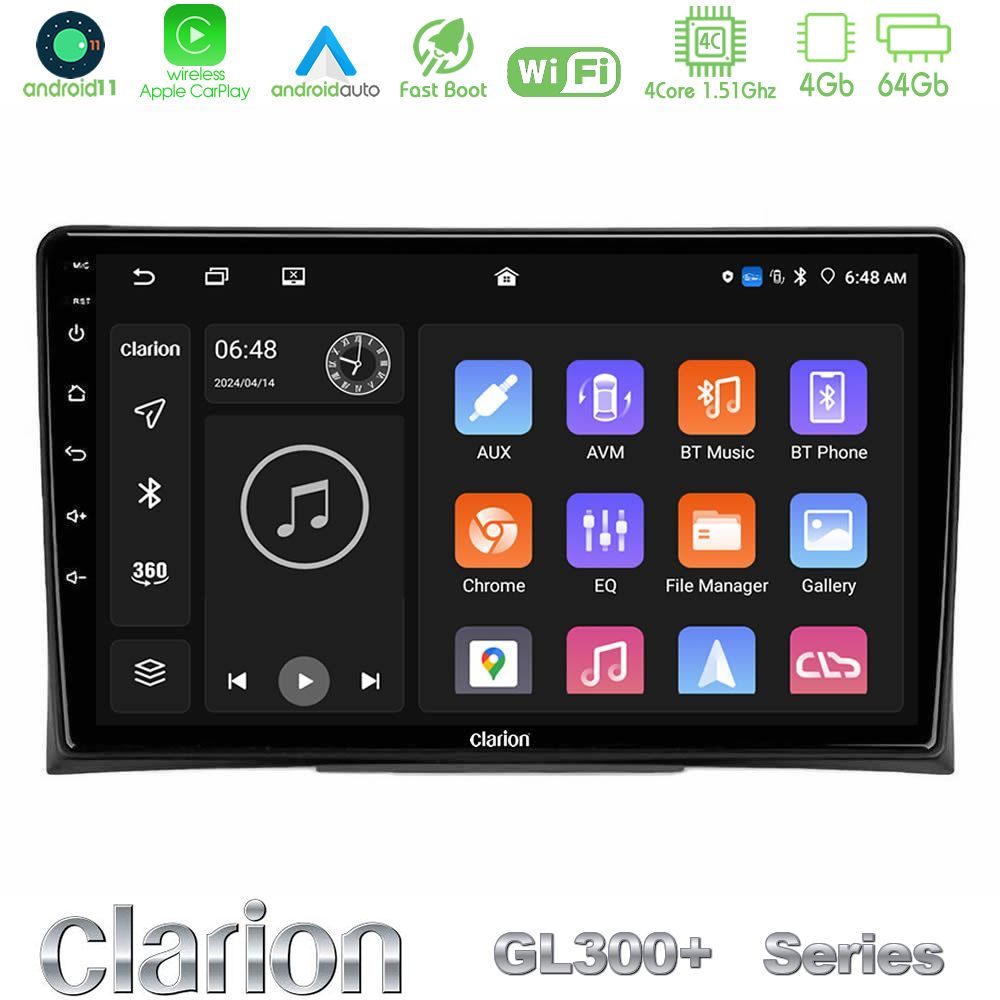Clarion GL300+ Series 4Core Android11 4+64GB  VW Transporter 2003-2015 Navigation Multimedia Tablet 9"