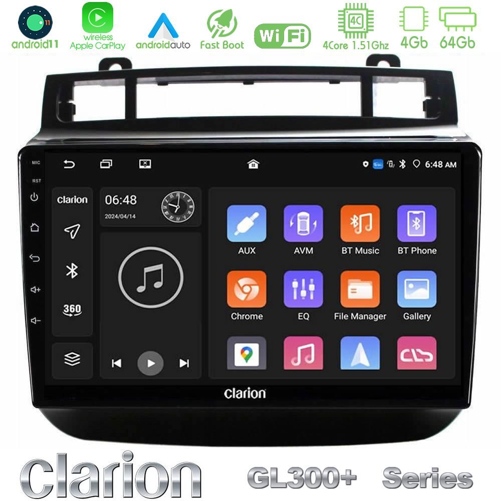 Clarion GL300+ Series 4Core Android11 4+64GB VW Touareg 2011-2018 Navigation Multimedia Tablet 9"