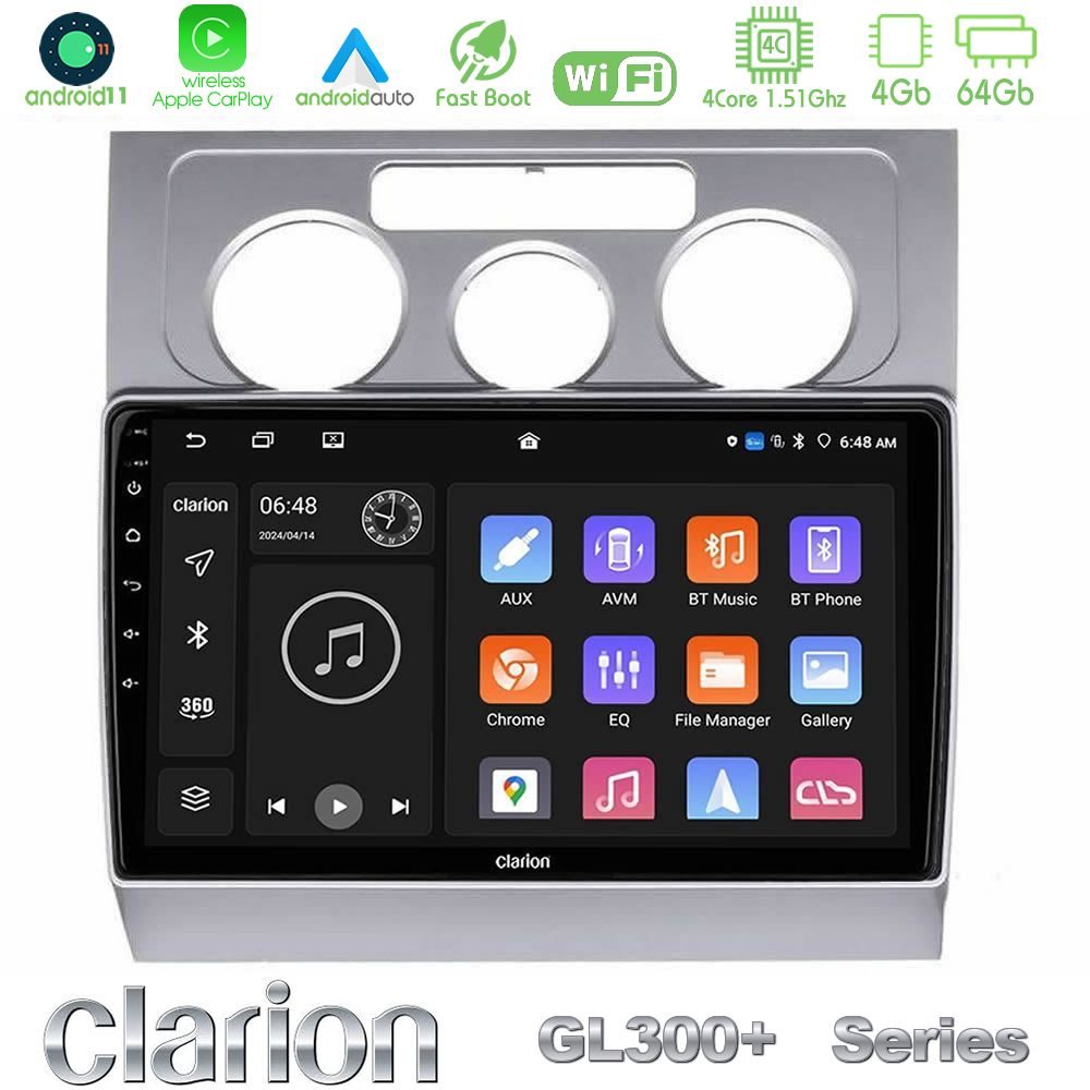 Clarion GL300+ Series 4Core Android11 4+64GB  VW Touran 2003-2011 Navigation Multimedia Tablet 10"