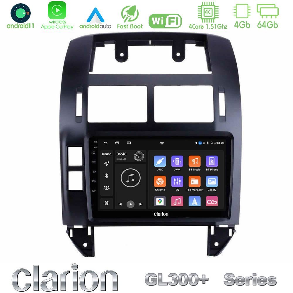 Clarion GL300+ Series 4Core Android11 4+64GB  VW Polo 2002-2009 Navigation Multimedia Tablet 9"