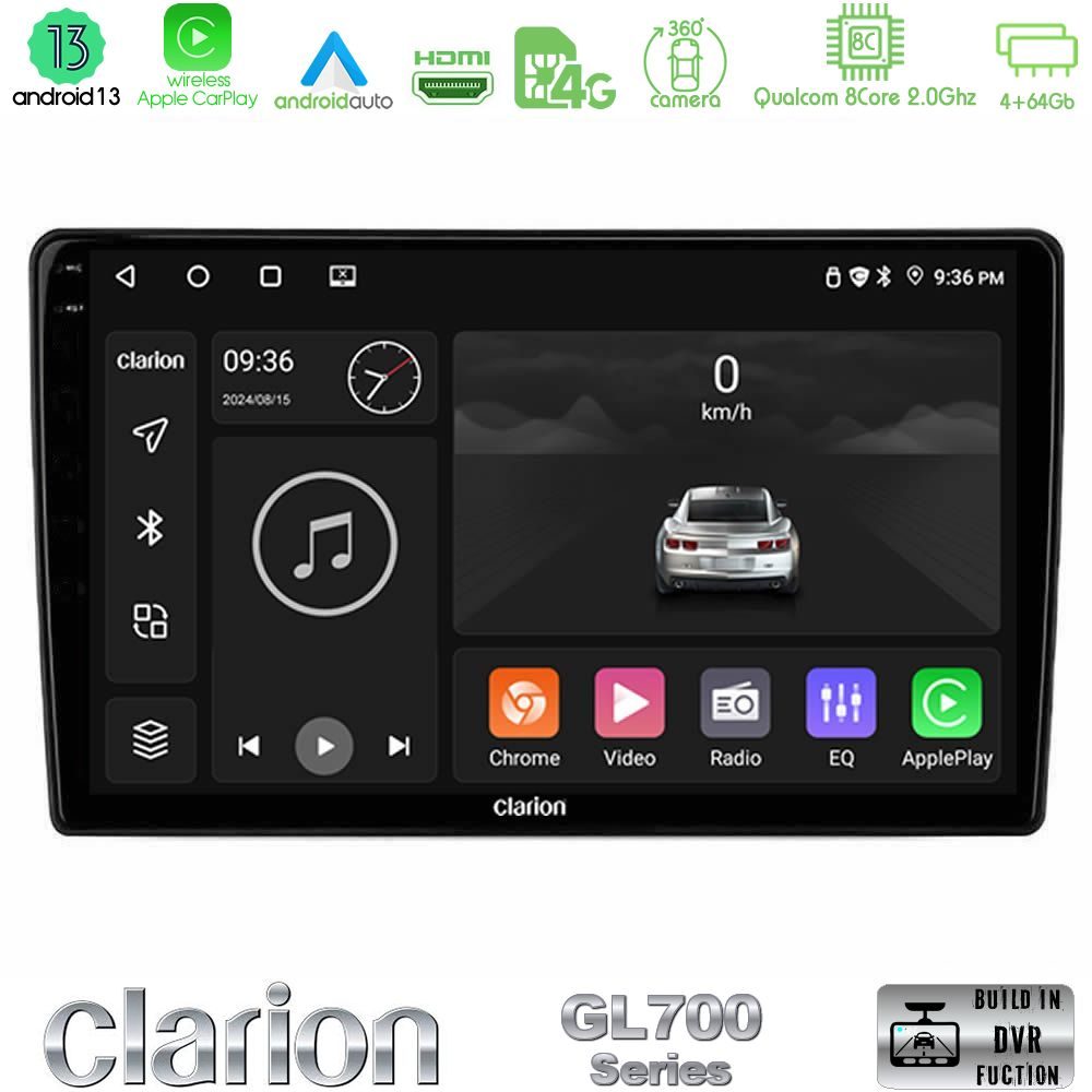 Clarion GL700 Series Alfa Romeo Mito 2008-2014 8Core Android13 4+64GB Navigation Multimedia Tablet 9" Με Carplay & Android Auto Με Carplay & Android Auto