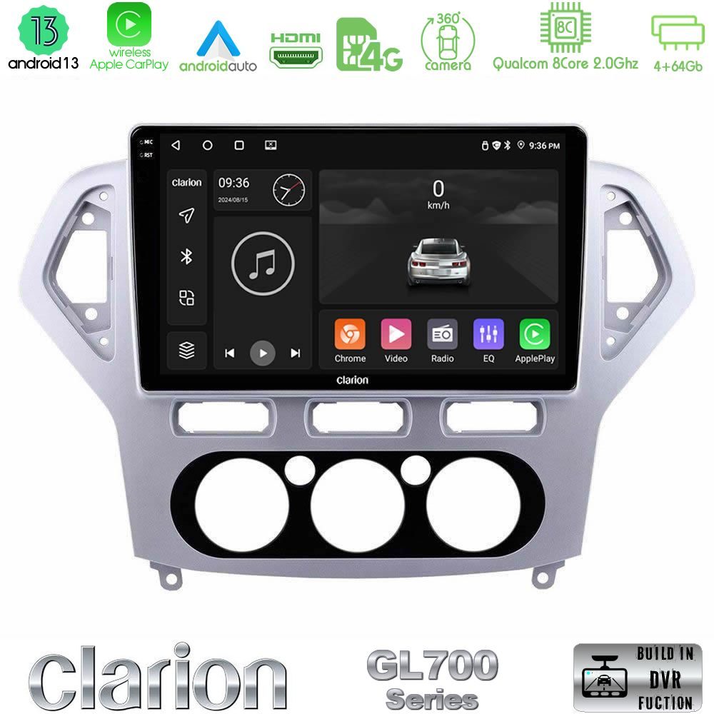 Clarion GL700 Series 8Core Android13 4+64GB Ford Mondeo 2007-2010 Manual A/C Navigation Multimedia Tablet 10" Με Carplay & Android Auto