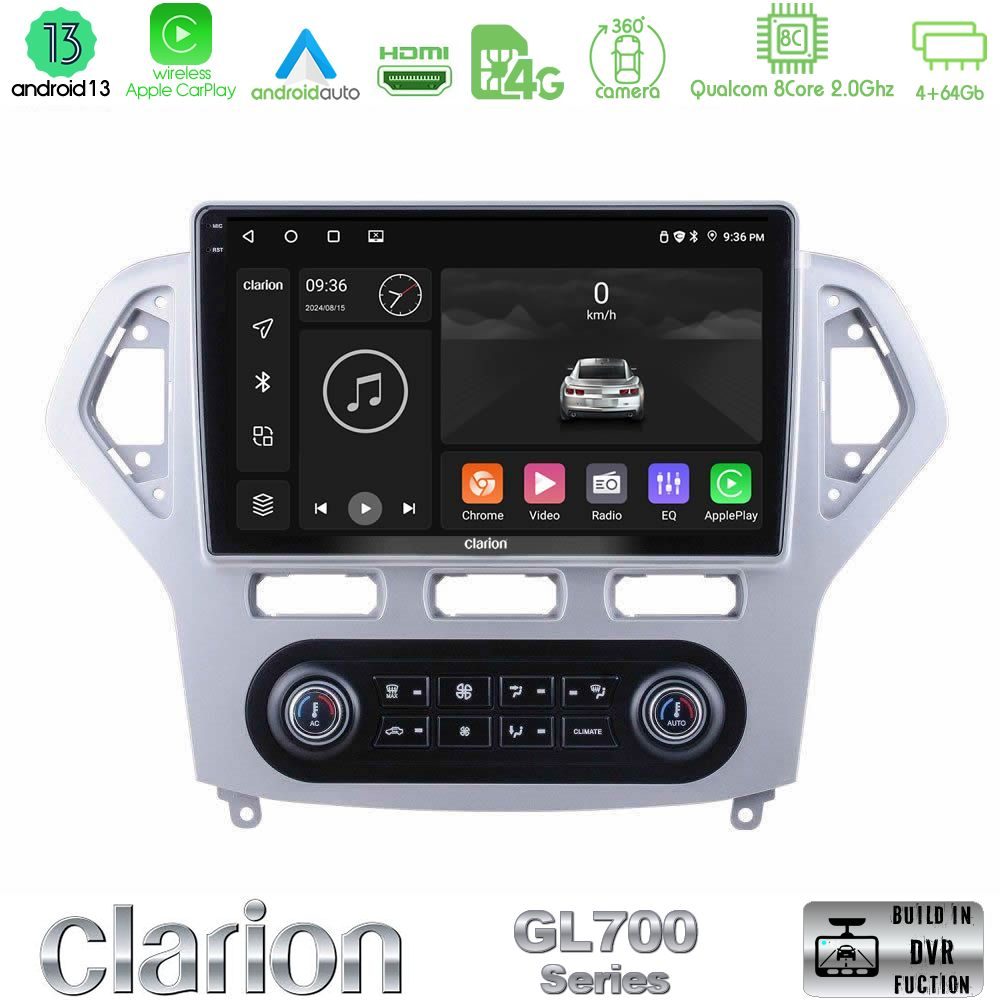 Clarion GL700 Series 8Core Android13 4+64GB Ford Mondeo 2007-2011 (Auto A/C) Navigation Multimedia Tablet 10" Με Carplay & Android Auto