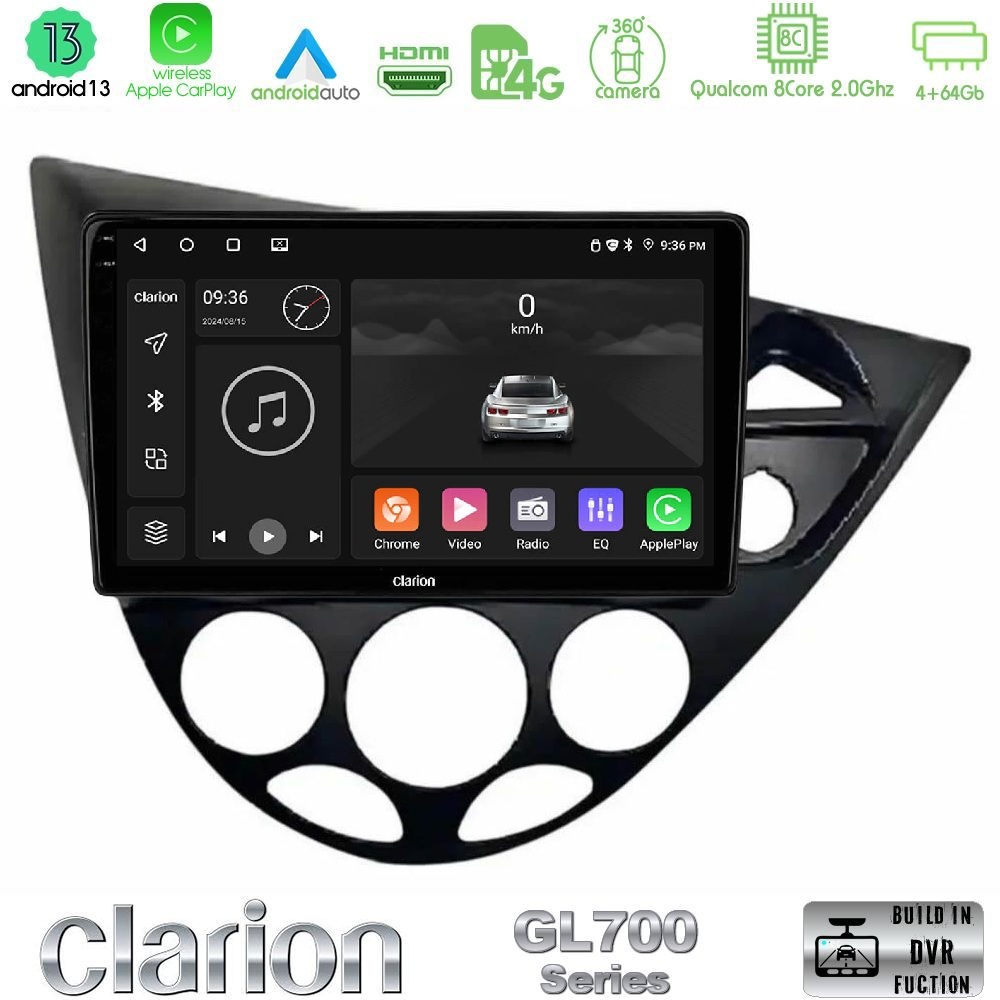 Clarion GL700 Series 8Core Android13 4+64GB Ford Focus 1999-2004 (RHD) Navigation Multimedia Tablet 9" Με Carplay & Android Auto