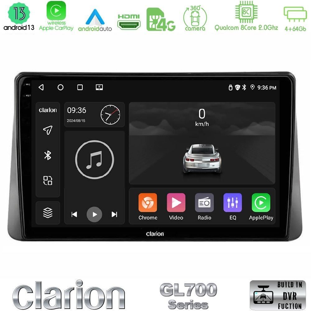 Clarion GL700 Series 8Core Android13 4+64GB Ford Focus 2019-> Navigation Multimedia Tablet 9" Με Carplay & Android Auto
