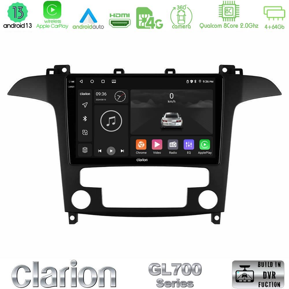 Clarion GL700 Series 8Core Android13 4+64GB Ford S-Max 2006-2012 Navigation Multimedia Tablet 9" Με Carplay & Android Auto