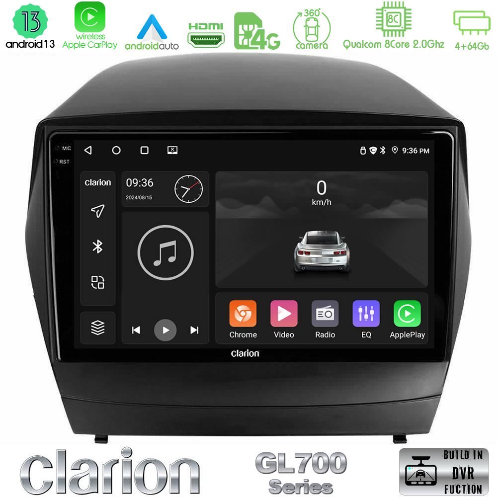Clarion GL700 Series 8Core Android13 4+64GB Hyundai IX35 Auto A/C Navigation Multimedia Tablet 9" Με Carplay & Android Auto