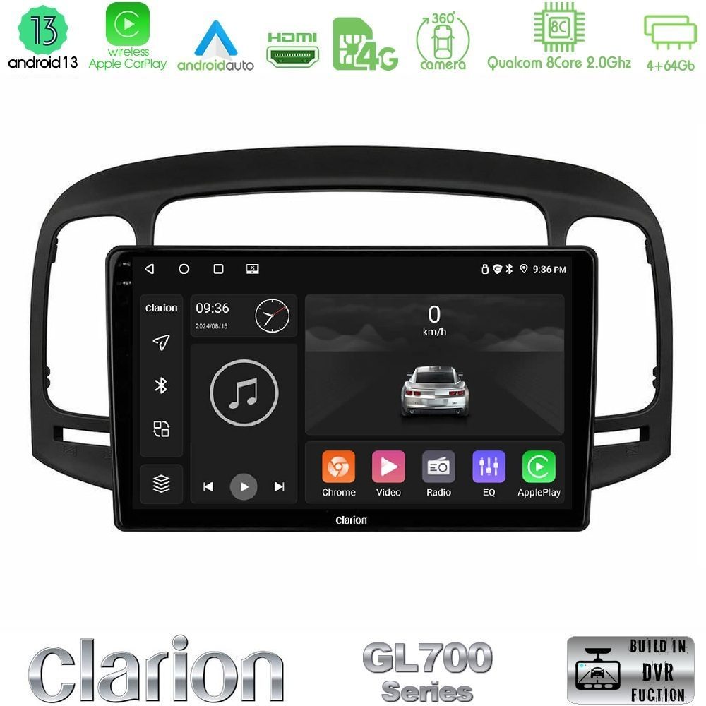 Clarion GL700 Series 8Core Android13 4+64GB Hyundai Accent 2006-2011 Navigation Multimedia Tablet 9" Με Carplay & Android Auto