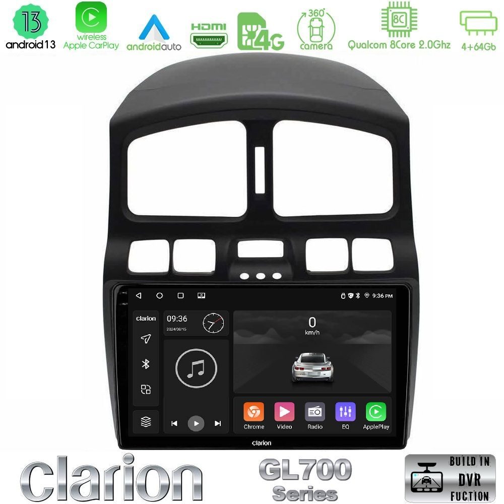 Clarion GL700 Series 8Core Android13 4+64GB Hyundai Santa Fe 2000-2006 Navigation Multimedia Tablet 9" Με Carplay & Android Auto