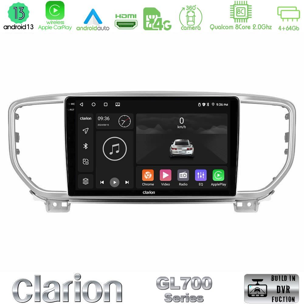 Clarion GL700 Series 8Core Android13 4+64GB Kia Sportage 2018-2021 Navigation Multimedia Tablet 9" Με Carplay & Android Auto
