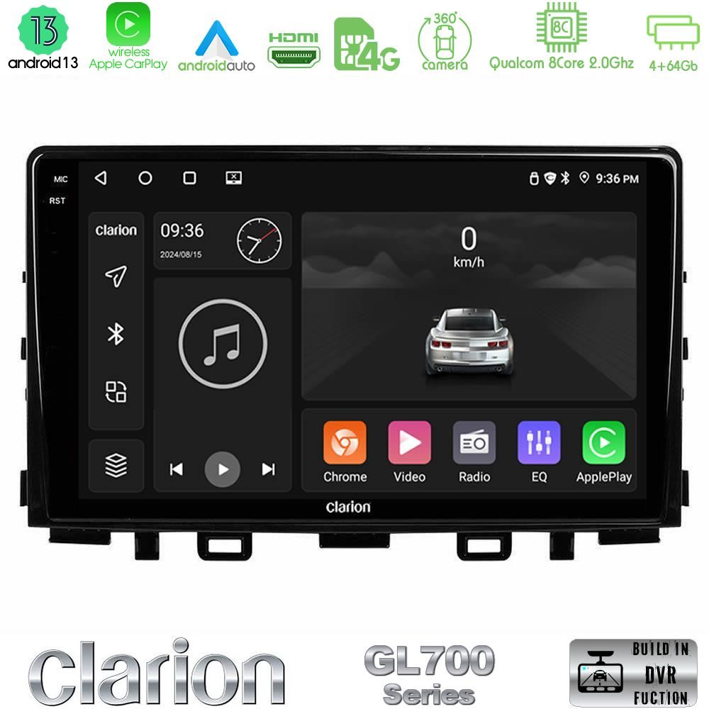 Clarion GL700 Series 8Core Android13 4+64GB Kia Stonic Navigation Multimedia Tablet 9" Με Carplay & Android Auto