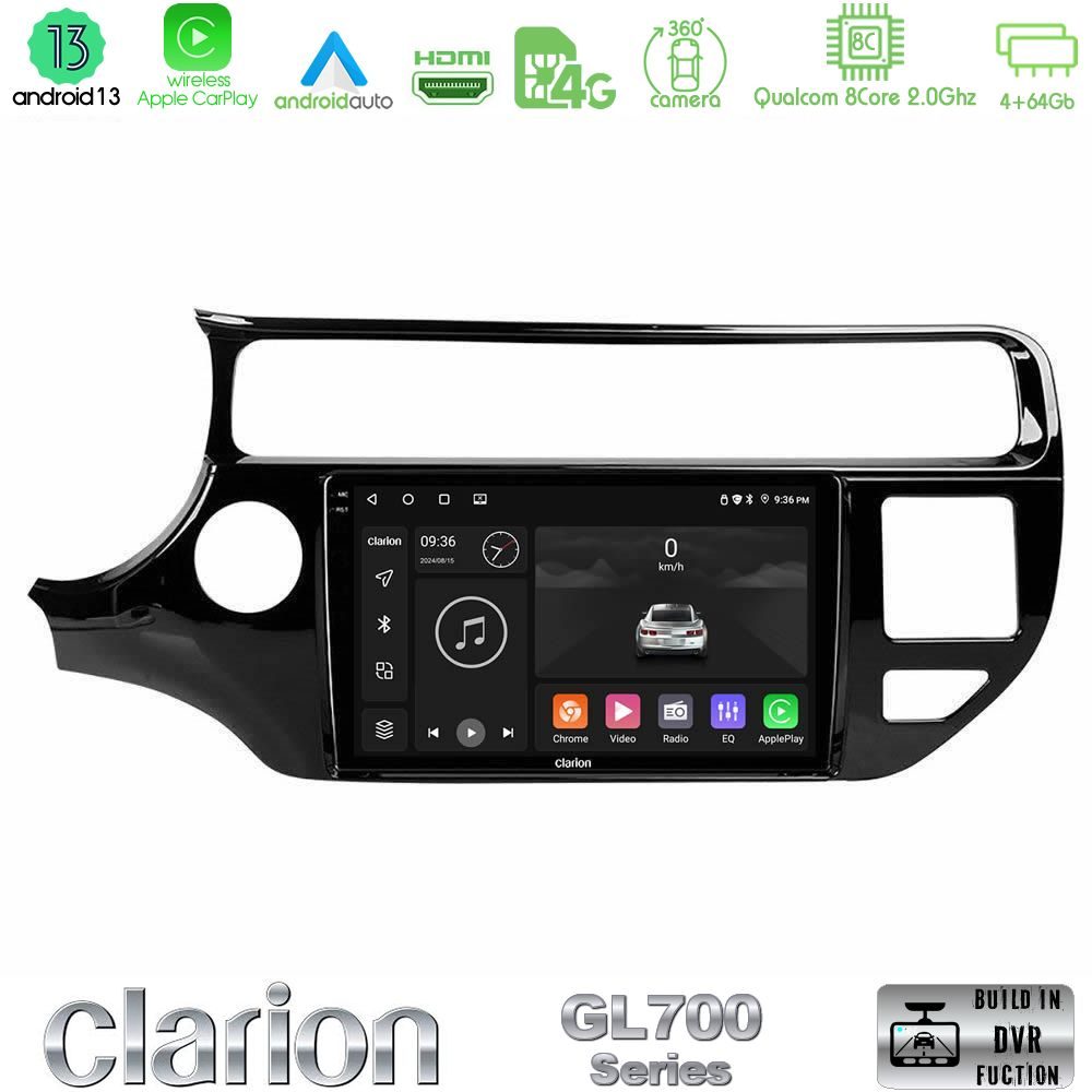 Clarion GL700 Series 8Core Android13 4+64GB Kia Rio 2015-2017 Navigation Multimedia Tablet 9" Με Carplay & Android Auto