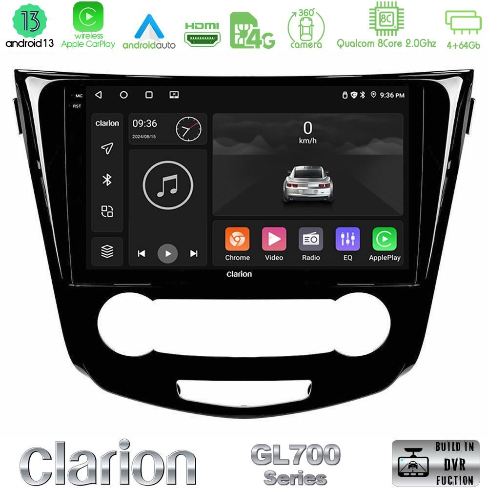 Clarion GL700 Series 8Core Android13 4+64GB Nissan Qashqai J11 (Manual A/C) Navigation Multimedia Tablet 10" Με Carplay & Android Auto