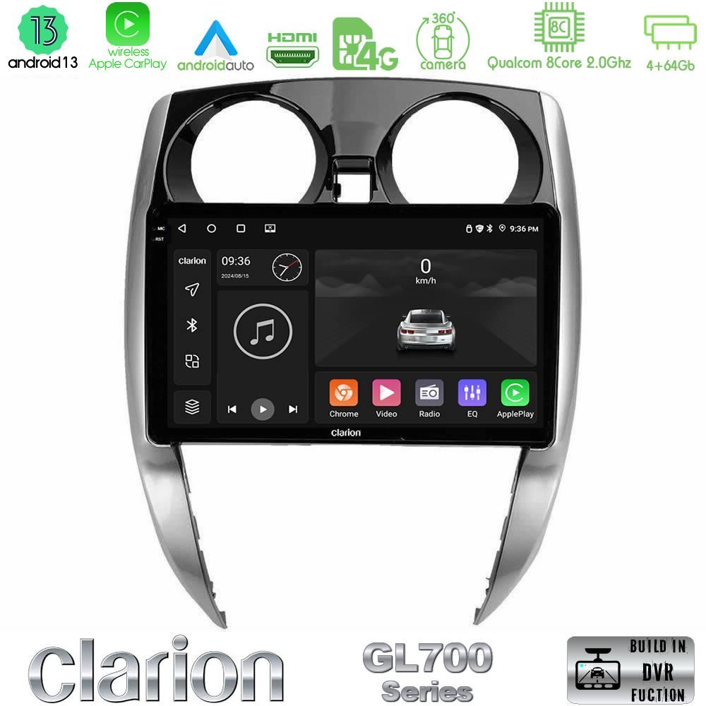 Clarion GL700 Series 8Core Android13 4+64GB Nissan Note 2013-2018 Navigation Multimedia Tablet 10" Με Carplay & Android Auto