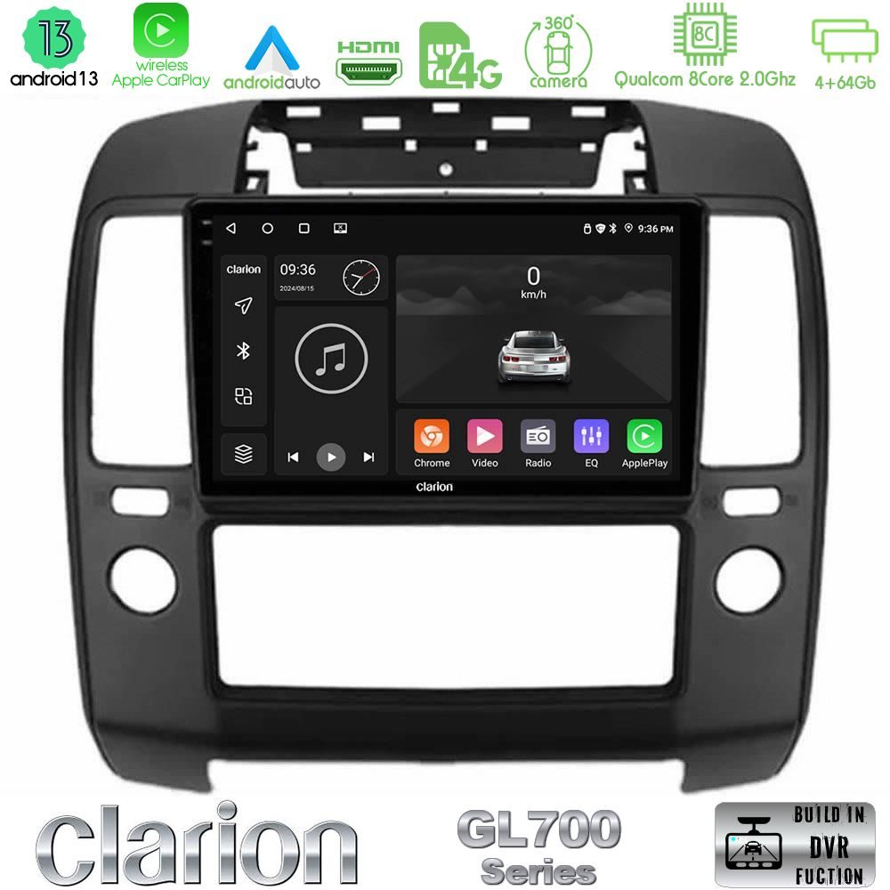 Clarion GL700 Series 8Core Android13 4+64GB Nissan Navara Navigation Multimedia Tablet 9" Με Carplay & Android Auto