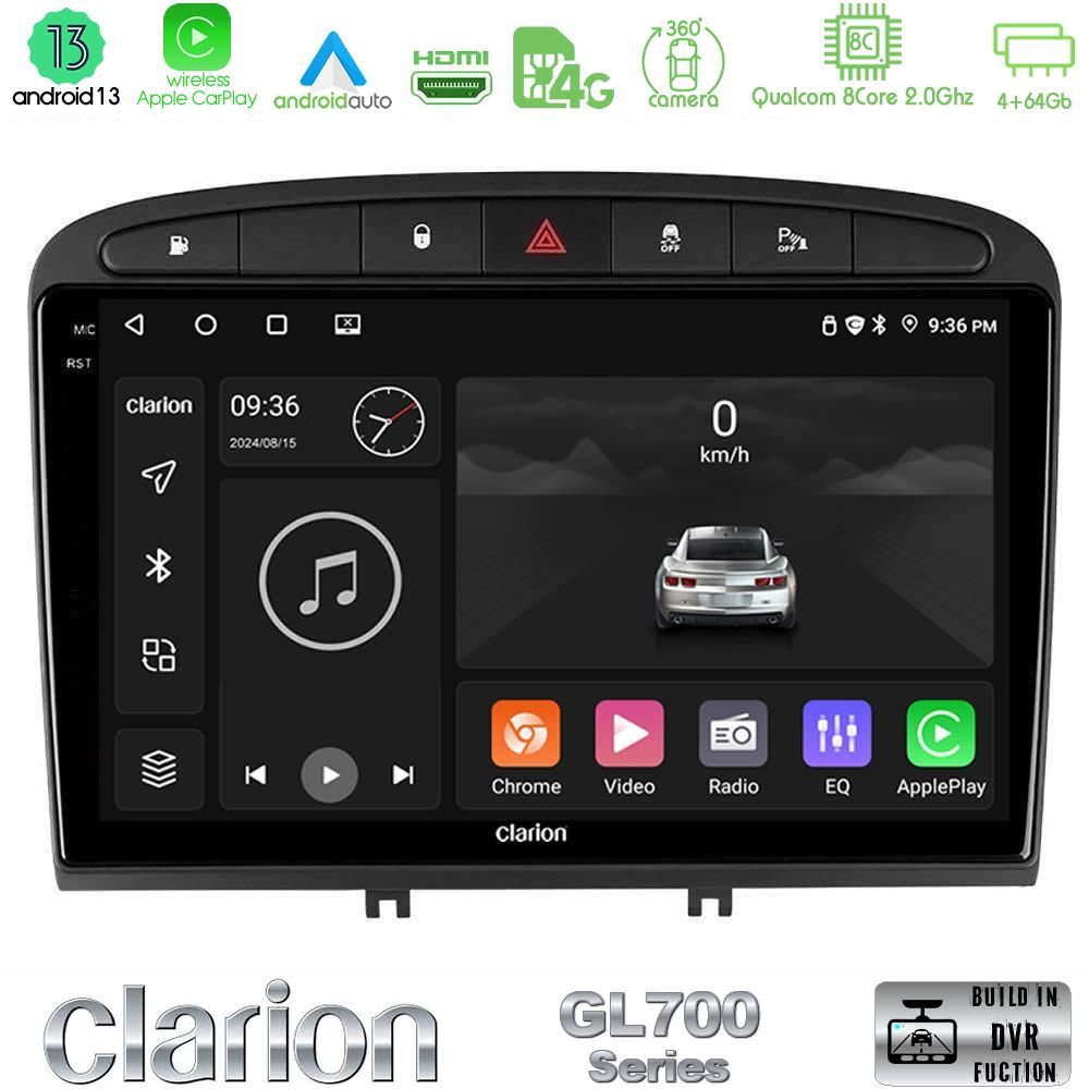 Clarion GL700 Series 8Core Android13 4+64GB Peugeot 308/RCZ Navigation Multimedia Tablet 9" Με Carplay & Android Auto