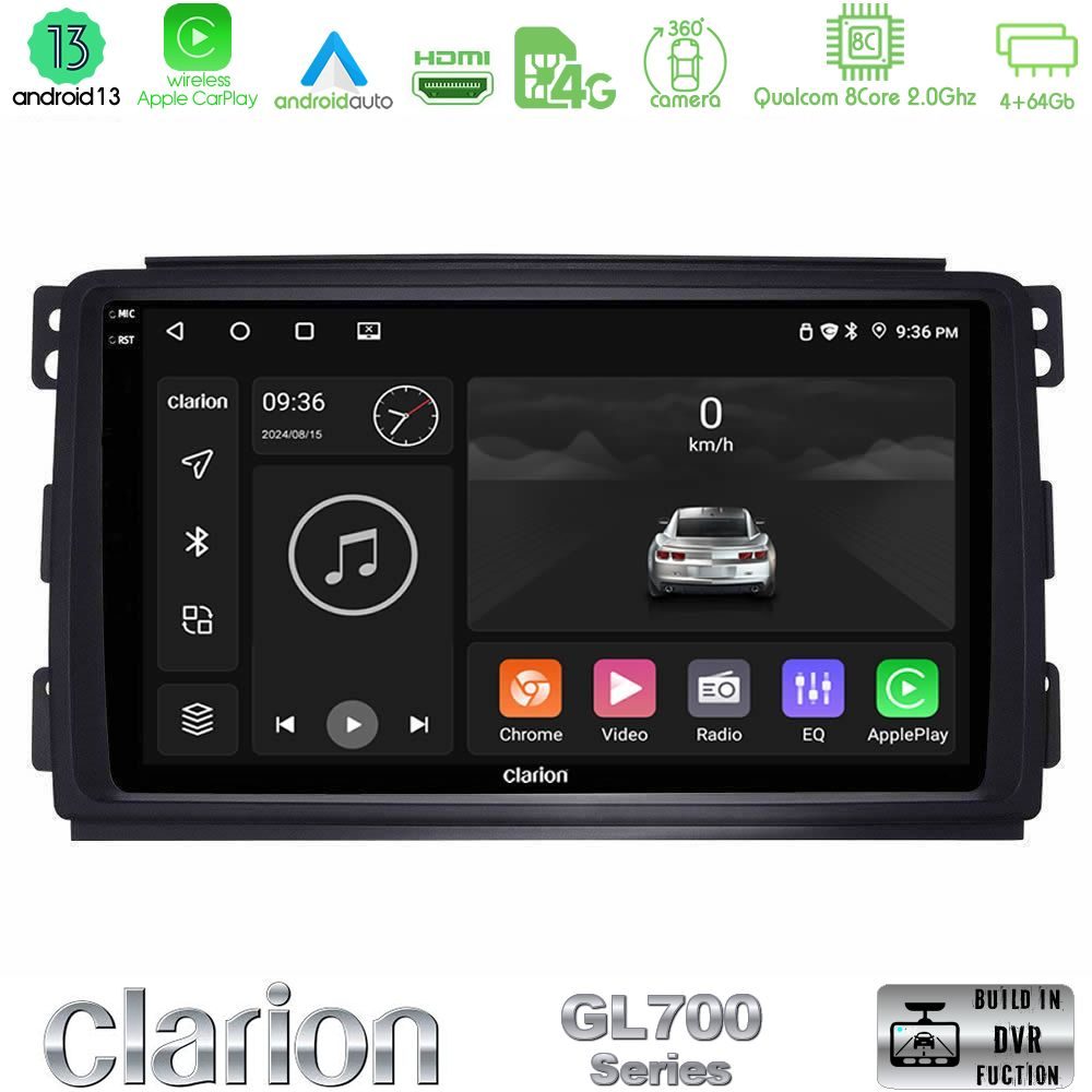 Clarion GL700 Series 8Core Android13 4+64GB Smart 451 Navigation Multimedia Tablet 9" Με Carplay & Android Auto