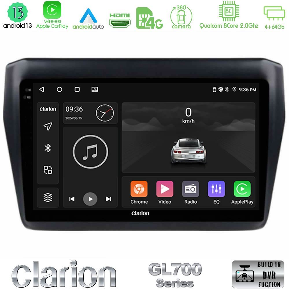 Clarion GL700 Series 8Core Android13 4+64GB Suzuki Swift 2017-2023 Navigation Multimedia Tablet 9" Με Carplay & Android Auto