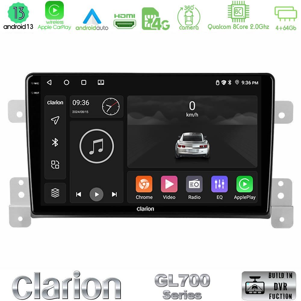 Clarion GL700 Series 8Core Android13 4+64GB Suzuki Grand Vitara Navigation Multimedia Tablet 9" Με Carplay & Android Auto