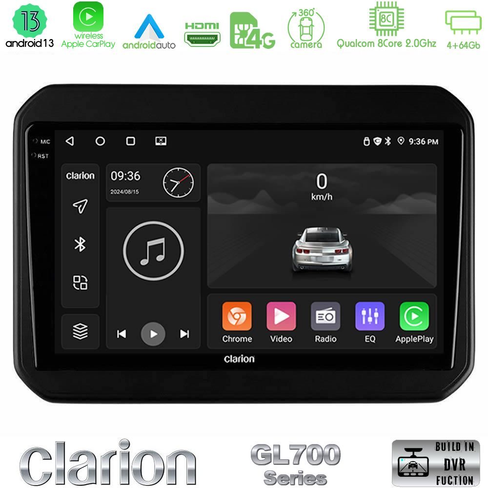 Clarion GL700 Series 8Core Android13 4+64GB Suzuki Ignis Navigation Multimedia Tablet 9" Με Carplay & Android Auto