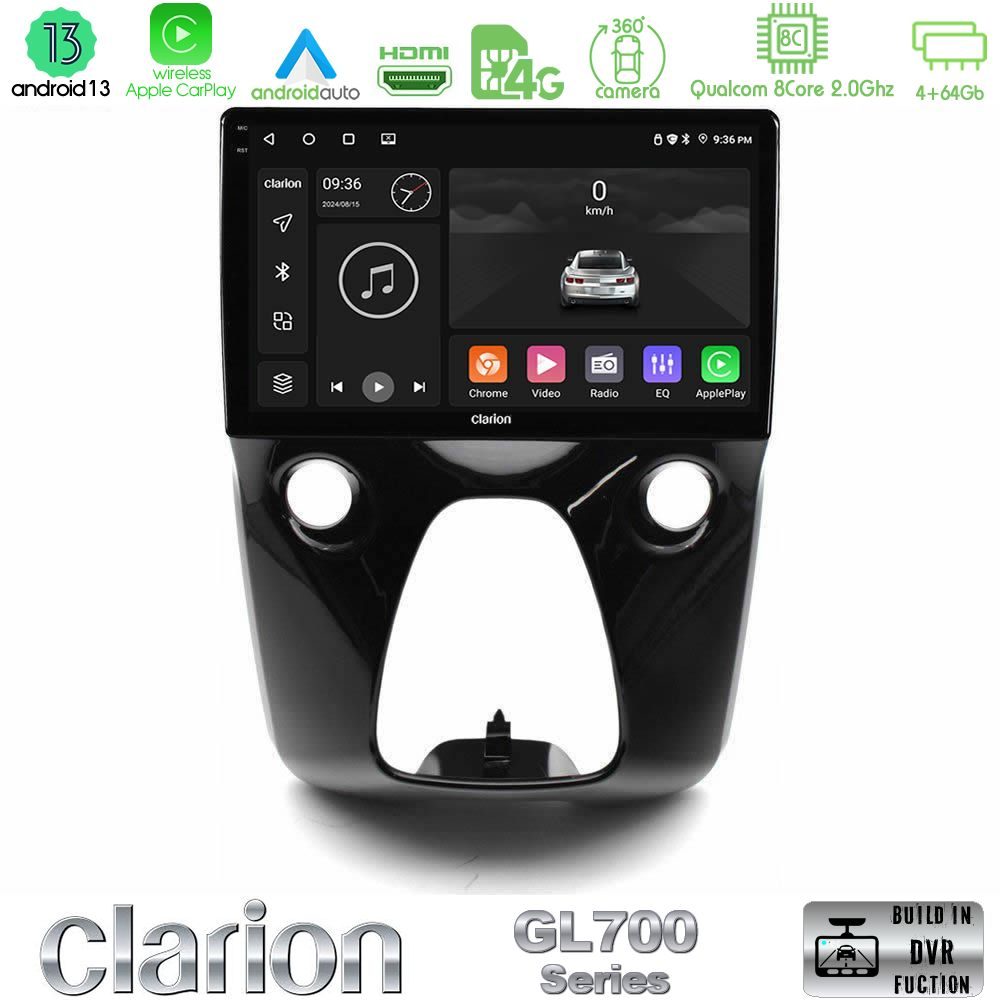 Clarion GL700 Series 8Core Android13 4+64GB Toyota Aygo | Citroen C1 | Peugeot 108 Navigation Multimedia 10" Με Carplay & Android Auto