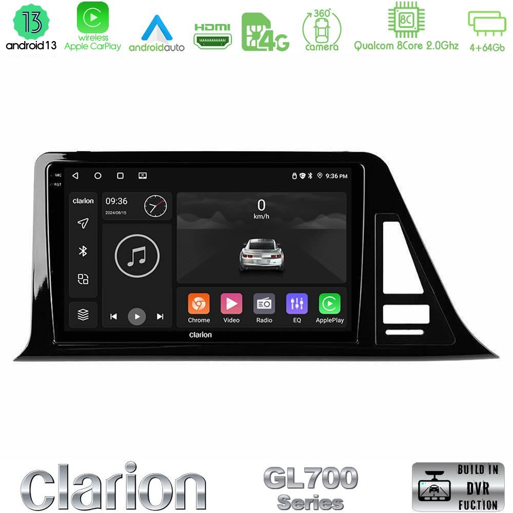 Clarion GL700 Series 8Core Android13 4+64GB Toyota CH-R Navigation Multimedia Tablet 9" Με Carplay & Android Auto