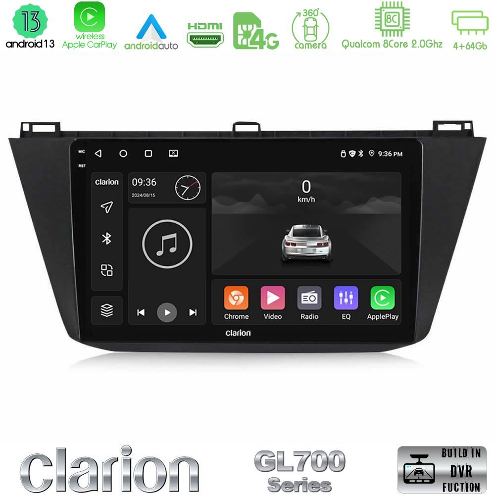 Clarion GL700 Series Vw Tiguan 2016-2022 8Core Android13 4+64GB Navigation Multimedia Tablet 10" Με Carplay & Android Auto