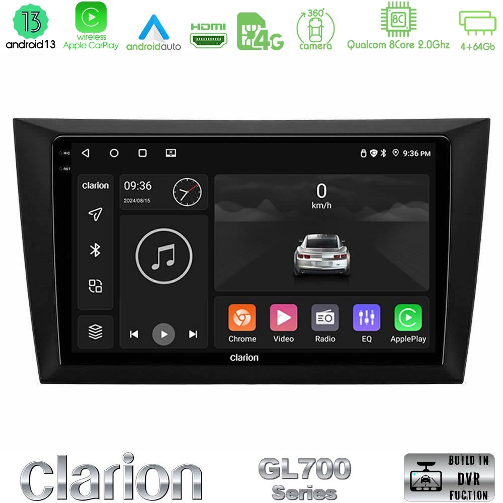 Clarion GL700 Series 8Core Android13 4+64GB Vw Golf 6 Navigation Multimedia Tablet 9" Με Carplay & Android Auto