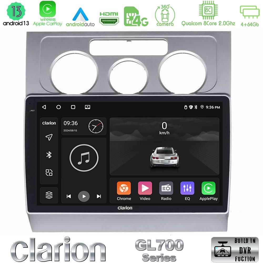 Clarion GL700 Series 8Core Android13 4+64GB VW Touran 2003-2011 Navigation Multimedia Tablet 10" Με Carplay & Android Auto