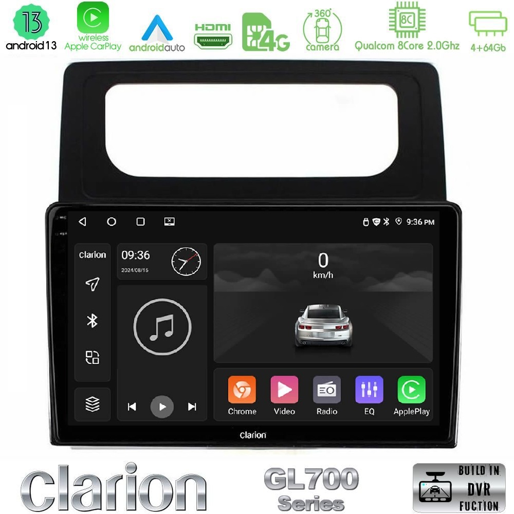 Clarion GL700 Series 8Core Android13 4+64GB VW Caddy 2004-2014 Navigation Multimedia Tablet 10" Με Carplay & Android Auto