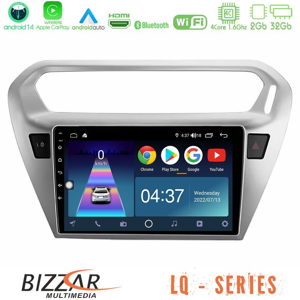 Bizzar LQ Series 4Core Android14 2+32GB Citroën C-Elysée / Peugeot 301 Navigation Multimedia Tablet 9" Με Carplay & Android Auto