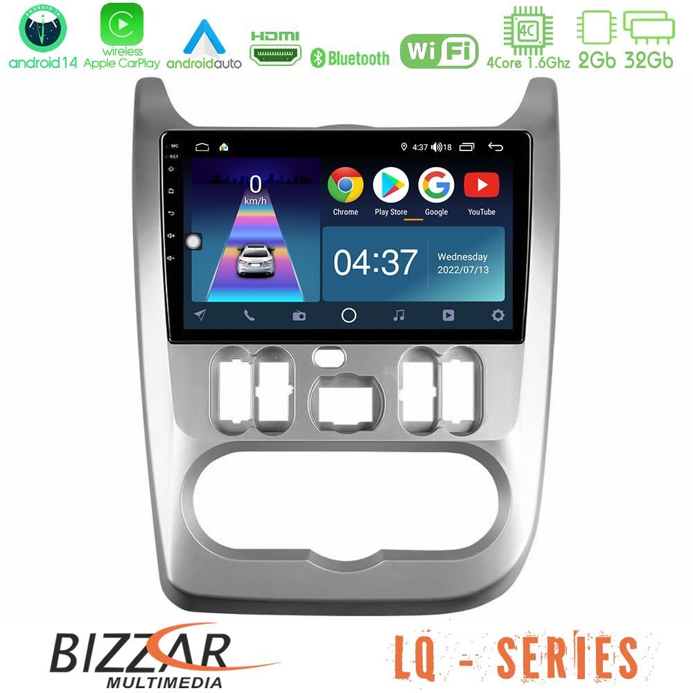 Bizzar LQ Series 4Core Android14 2+32GB Dacia Duster/Sandero/Logan Navigation Multimedia Tablet 9" Με Carplay & Android Auto