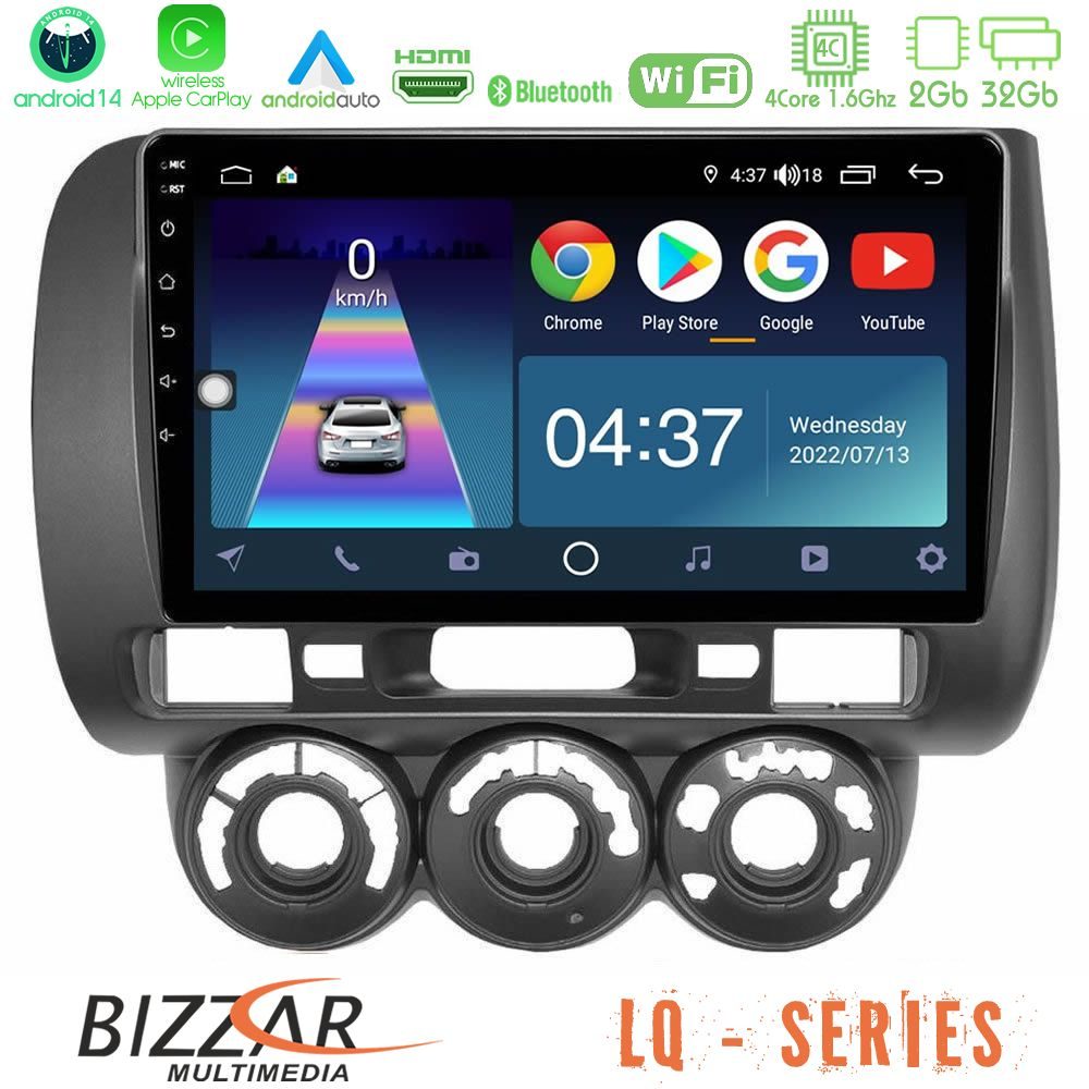 Bizzar LQ Series 4Core Android14 2+32GB Honda Jazz 2002-2008 (Manual A/C) Navigation Multimedia Tablet 9" Με Carplay & Android Auto