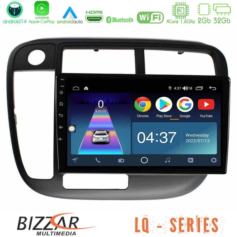 Bizzar LQ Series 4Core Android14 2+32GB Honda Civic 1995-2001 Navigation Multimedia Tablet 9" Με Carplay & Android Auto