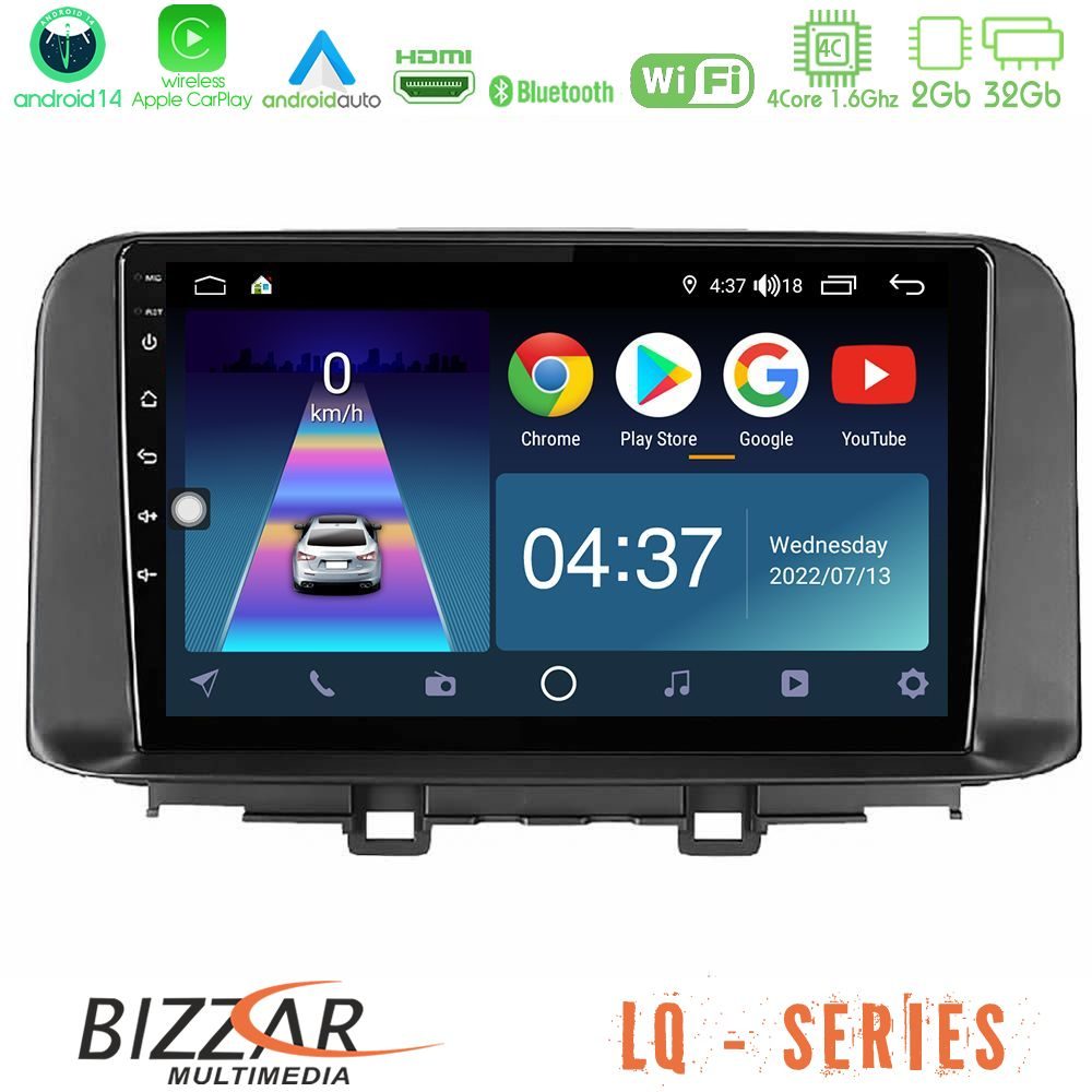 Bizzar LQ Series 4Core Android14 2+32GB Hyundai Kona 2018-2023 Navigation Multimedia Tablet 10" Με Carplay & Android Auto