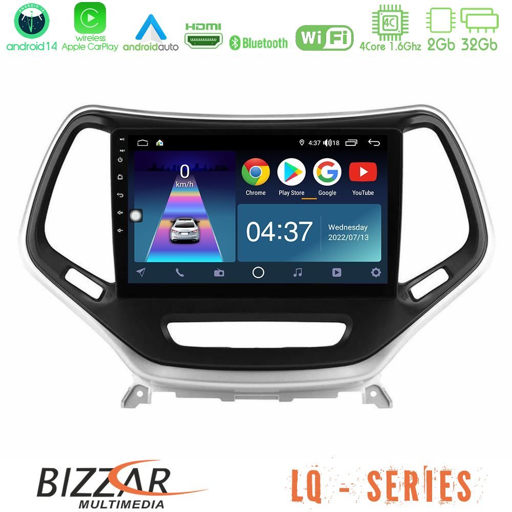 Bizzar LQ Series 4Core Android14 2+32GB Jeep Cherokee 2014-2019 Navigation Multimedia Tablet 9" (Ασημί Χρώμα) Με Carplay & Android Auto