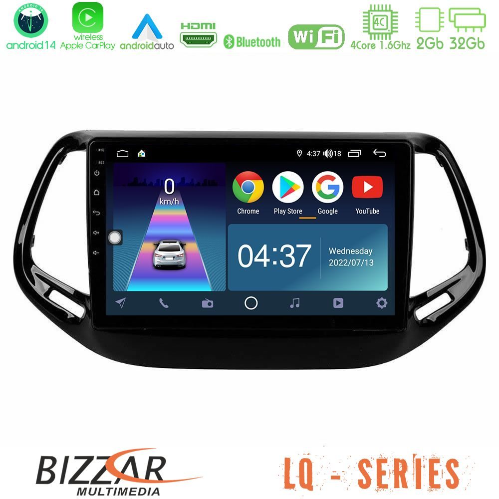 Bizzar LQ Series 4Core Android14 2+32GB Jeep Compass 2017> Navigation Multimedia Tablet 10" Με Carplay & Android Auto