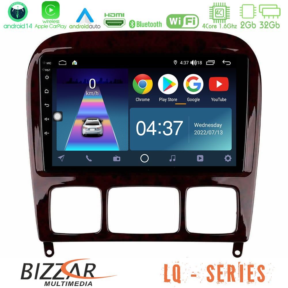 Bizzar LQ Series 4Core Android14 2+32GB Mercedes S Class 1999-2004 (W220) Navigation Multimedia Tablet 9" Με Carplay & Android Auto