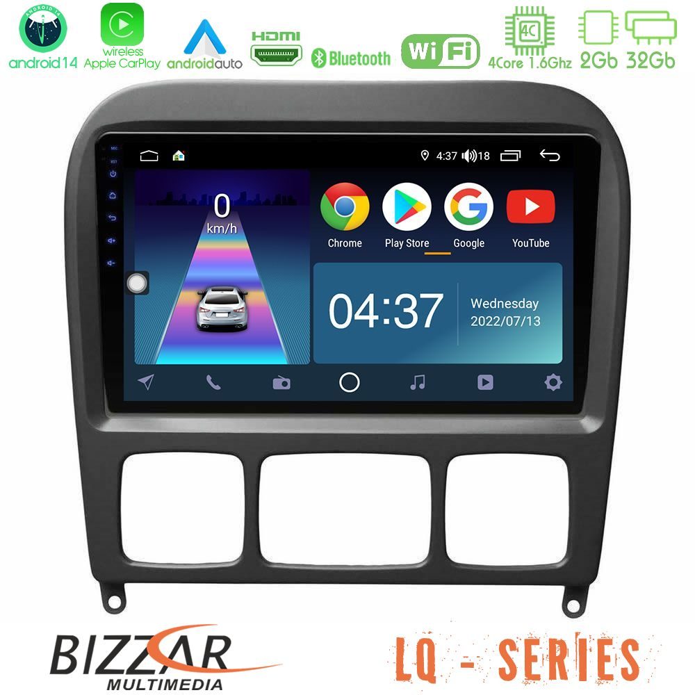 Bizzar LQ Series 4Core Android14 2+32GB Mercedes S Class 1999-2004 (W220) Navigation Multimedia Tablet 9" Με Carplay & Android Auto