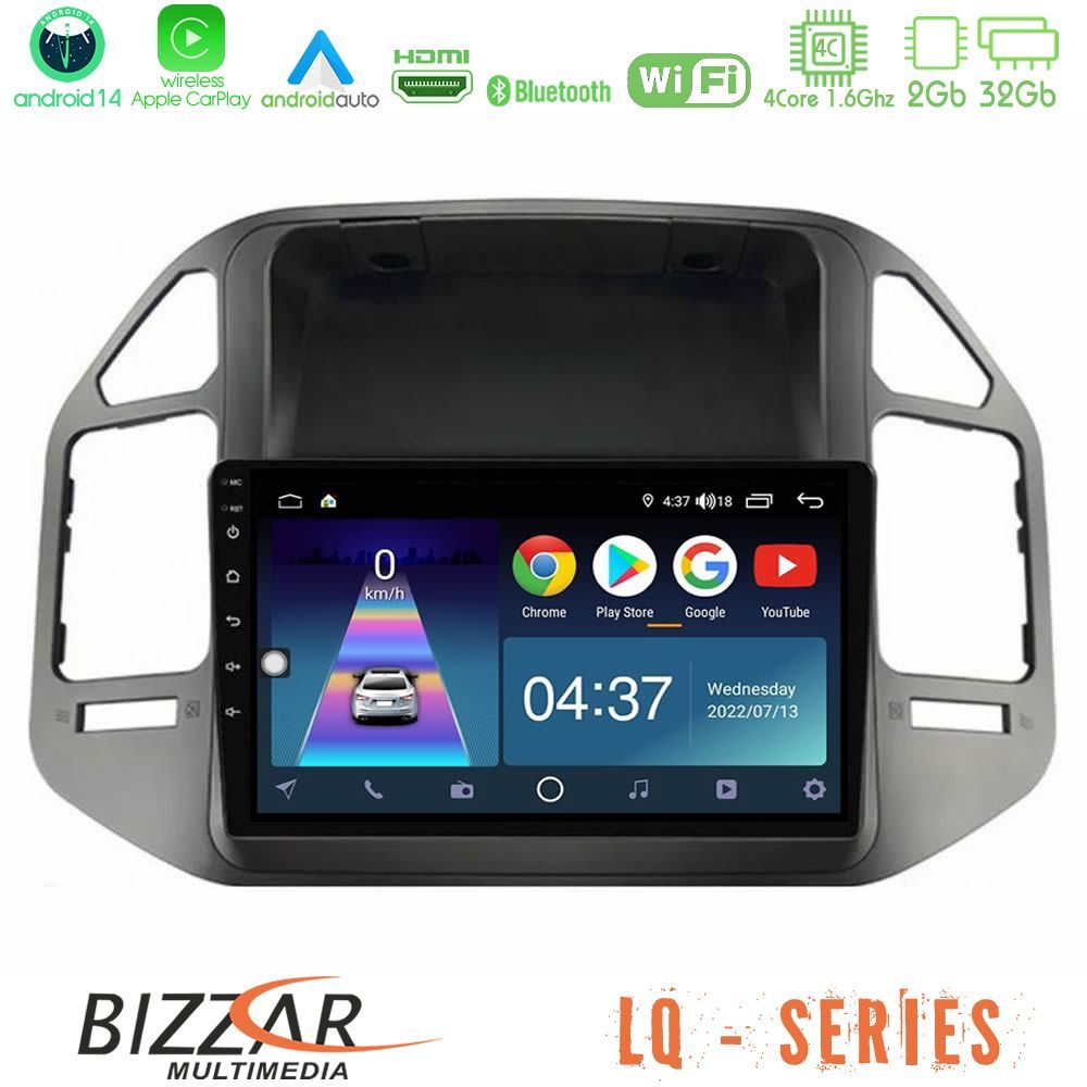 Bizzar LQ Series 4Core Android14 2+32GB Mitsubishi Pajero 2002-2006 Navigation Multimedia Tablet 9" Με Carplay & Android Auto