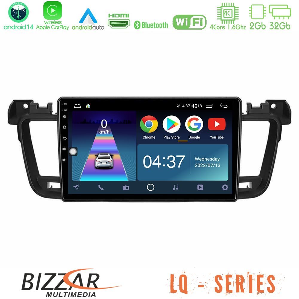 Bizzar LQ Series 4Core Android14 2+32GB Peugeot 508 2010-2018 Navigation Multimedia Tablet 9" Με Carplay & Android Auto
