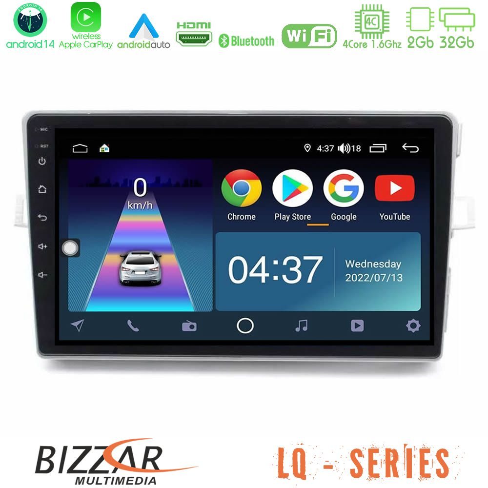 Bizzar LQ Series 4Core Android14 2+32GB Toyota Verso 2009-2018 Navigation Multimedia Tablet 9" Με Carplay & Android Auto
