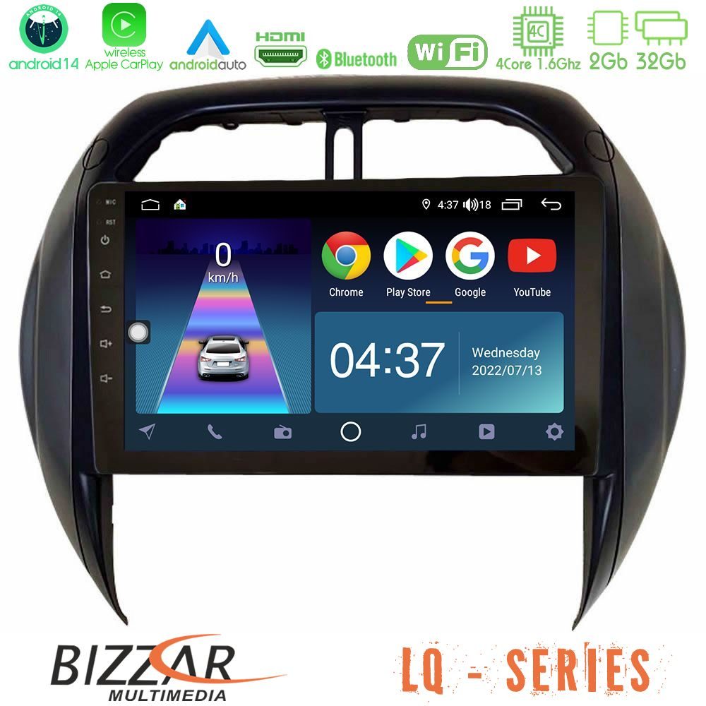 Bizzar LQ Series 4Core Android14 2+32GB Toyota RAV4 2001-2005 (Auto A/C) Navigation Multimedia Tablet 9" Με Carplay & Android Auto